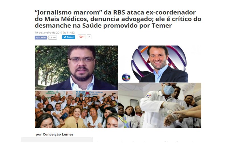 Jornalismo marrom ataca ex-coordenador do Mais&nbsp;Médicos