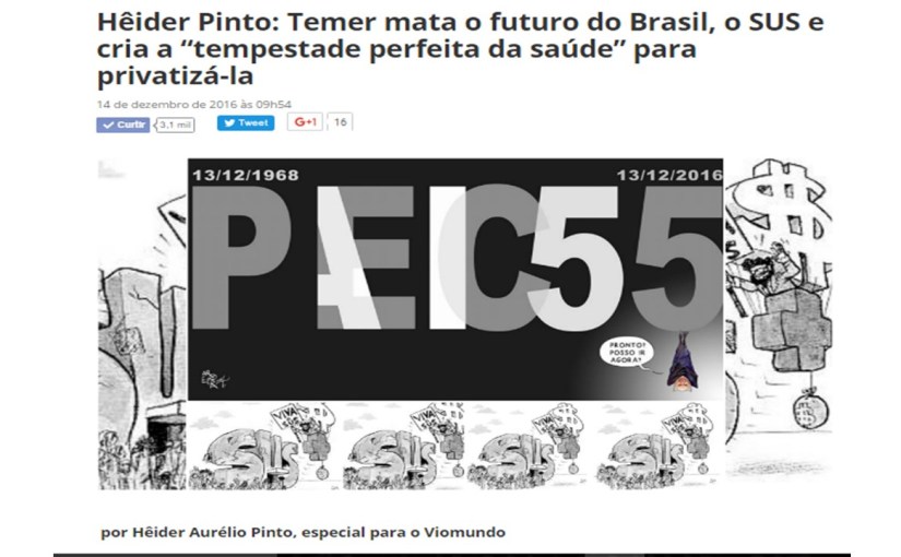 Temer mata o futuro da saúde, o SUS e cria  a tempestade perfeita da&nbsp;saúde
