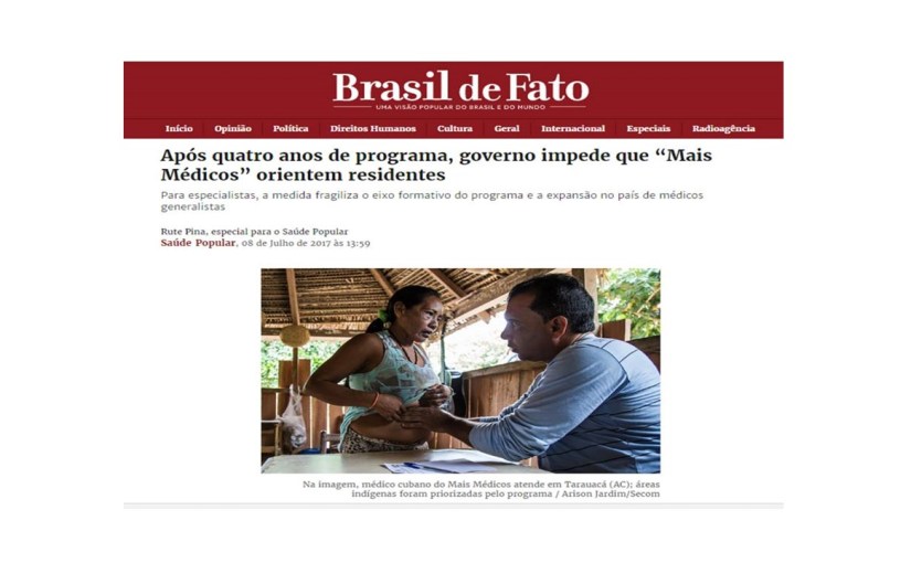 Mais Médicos completa 4 anos e Governo Temer/Barros ataca o programa e a residência de medicina de&nbsp;família