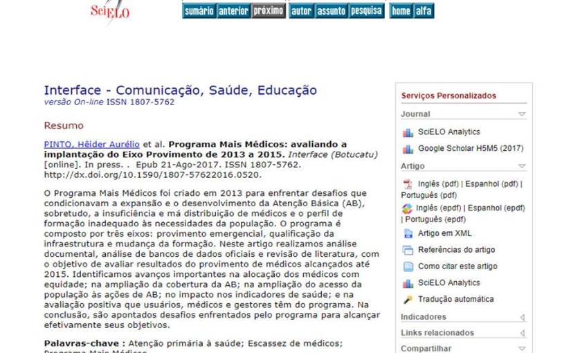 Avaliando a implementação do Programa Mais Médicos 2013-2015 (Port., Eng. e&nbsp;Esp)