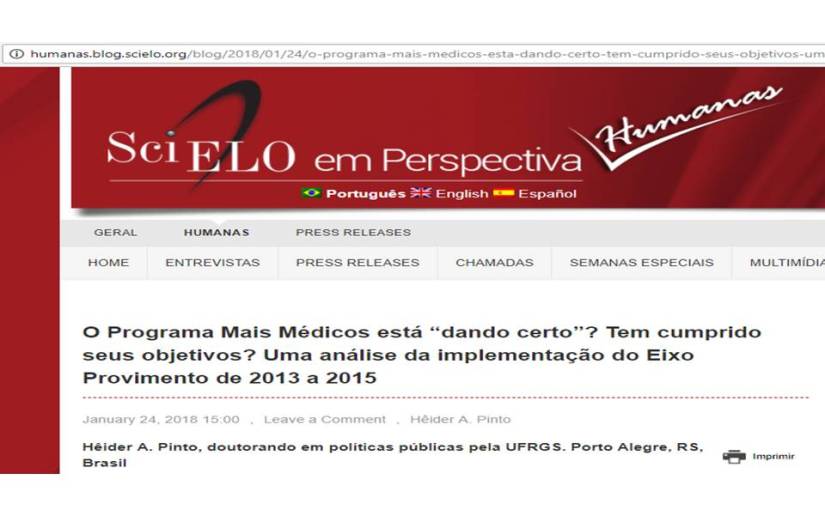 Scielo publica release do artigo que avalia Programa Mais Médicos (Provimento) de 2013 a&nbsp;2015