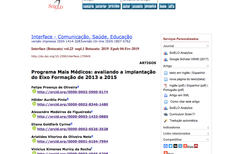 Programa Mais Médicos: avaliando a implantação do Eixo Formação de 2013 a 2015. More Doctors Program: assessing education&nbsp;axis.
