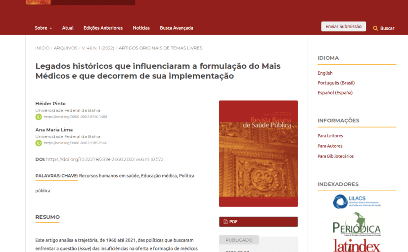 Legados históricos que influenciaram a formulação do Mais Médicos e que decorrem de sua&nbsp;implementação
