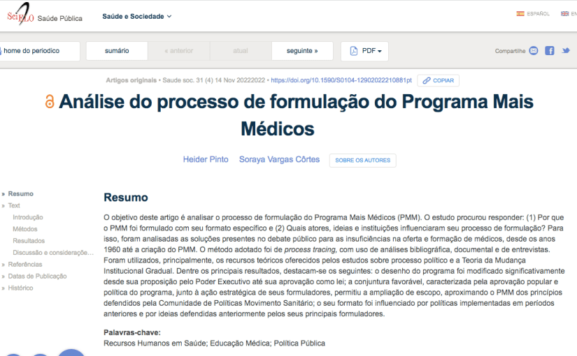 Análise do processo de formulação do Programa Mais&nbsp;Médicos